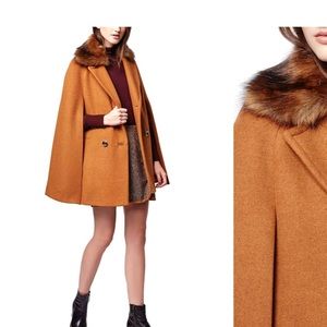 Topshop faux fur wool cape poncho Sz M 8-10